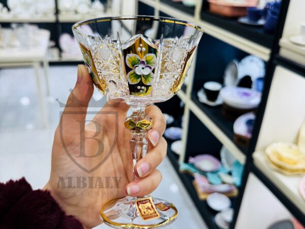 طقم كاس كريستال 6 قطع هاند ميد ورد بارز دهب لورا جيلى