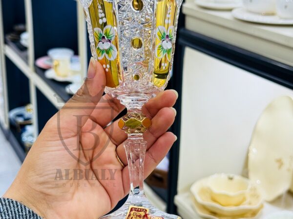 طقم كاس كريستال 6 قطع هاند ميد ورد بارز دهبى عصير